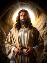 Naklejka premium Resurrected Christ Emerging from the Tomb in Glorious Light