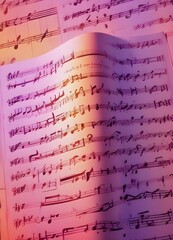 Naklejka premium Colorful glowing musical notes music score pentagram fantasy artwork digital art scroll background