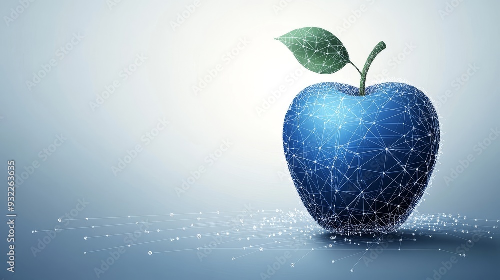 Wall mural the apple background is made of polygons and is low poly blue. illustration