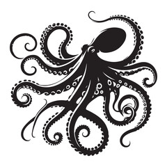 Abstract Octopus silhouette. Isolated animal. Vector illustration, Octopus silhouette white background