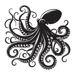 Abstract Octopus silhouette. Isolated animal. Vector illustration, Octopus silhouette white background