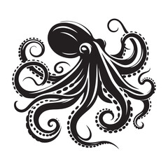 Abstract Octopus silhouette. Isolated animal. Vector illustration, Octopus silhouette white background