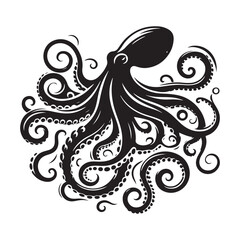 Abstract Octopus silhouette. Isolated animal. Vector illustration, Octopus silhouette white background