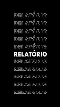 Palavras "relat&oacute;rio" aparecem verticalmente, com efeito glitch e contorno branco.