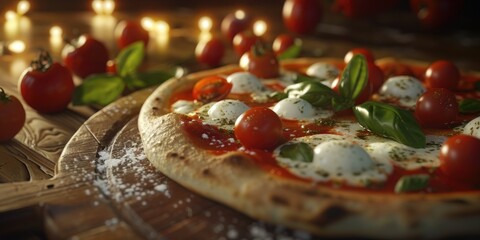 Neapolitan Pizza with Bufala Mozzarella Tomato Sauce Mozzarella Cheese and Fresh Vegetables Traditional Italian Recipe