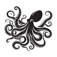 Abstract Octopus silhouette. Isolated animal. Vector illustration, Octopus silhouette white background
