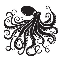 Abstract Octopus silhouette. Isolated animal. Vector illustration, Octopus silhouette white background