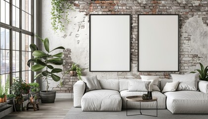 Poster frame mock-up in a stunning open space living room, ideal for displaying artwork