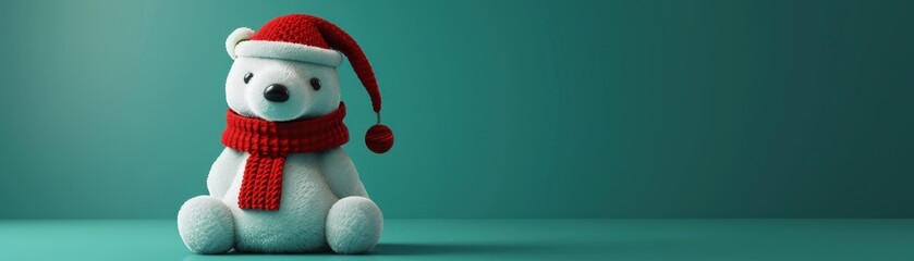 Christmas toy dog, Close-up, 3D Blender Style, Cute Minimal style, isolated on green background, with space for text