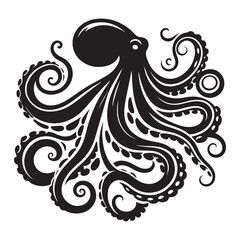 Abstract Octopus silhouette. Isolated animal. Vector illustration, Octopus silhouette white background