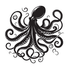 Abstract Octopus silhouette. Isolated animal. Vector illustration, Octopus silhouette white background