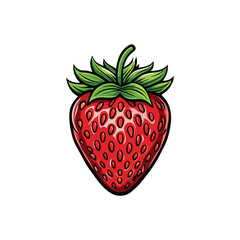 Vector illustration of a fresh red strawberry with green leaves.