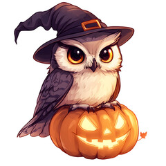Naklejka premium Kawaii Owl with Witch Hat