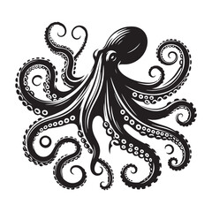 Abstract Octopus silhouette. Isolated animal. Vector illustration, Octopus silhouette white background