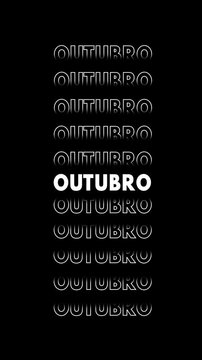 Palavras "outubro" com efeito glitch e contorno branco, se multiplicando verticalmente.