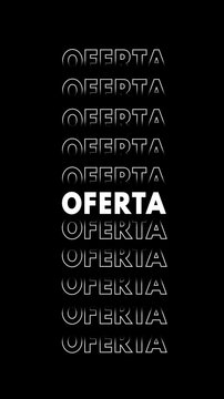 V&iacute;deo com a palavra "oferta" em branco com efeito de glitch, multiplicada verticalmente.