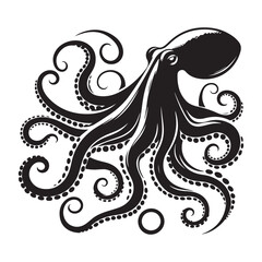Abstract Octopus silhouette. Isolated animal. Vector illustration, Octopus silhouette white background