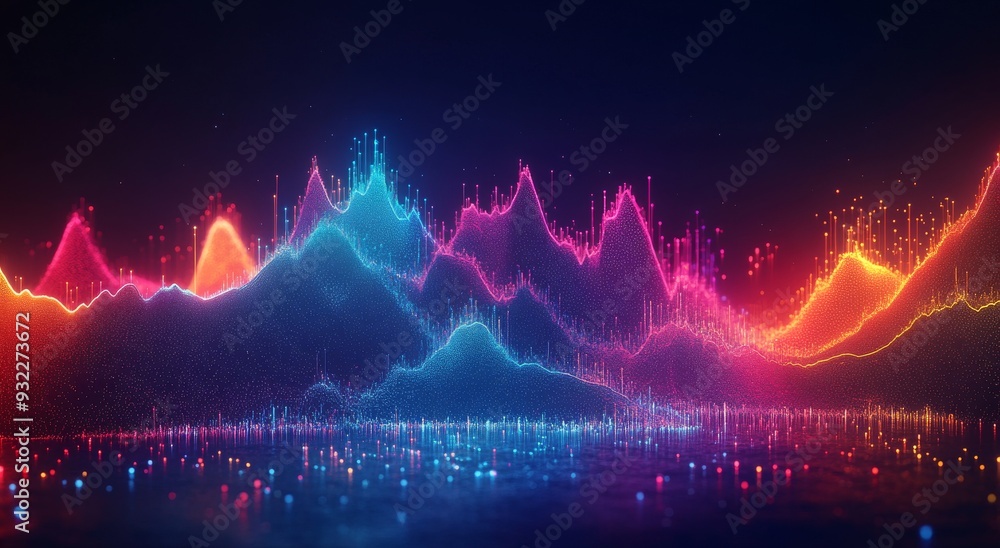 Poster abstract data visualization glowing lines digital landscape technology d rendering futuristic backgr