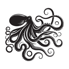 Abstract Octopus silhouette. Isolated animal. Vector illustration, Octopus silhouette white background