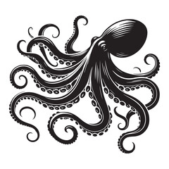 Abstract Octopus silhouette. Isolated animal. Vector illustration, Octopus silhouette white background