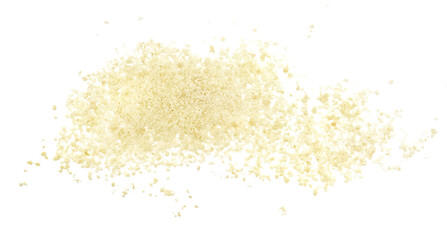 Parmesan cheese grated isolated on white, top view