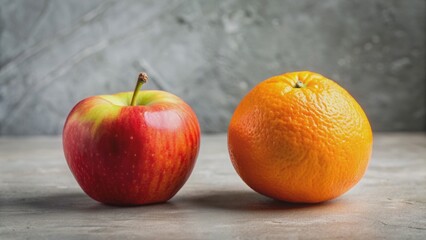 Orange and apple placed on a neutral background, orange, apple, fruit, healthy, fresh, vibrant, colorful, juicy, vitamin C