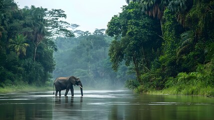 African forest elephant (Loxodonta cyclotis) in the wild