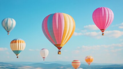Obraz premium Hot air balloons soaring in the blue sky at an autumn festival in the countryside