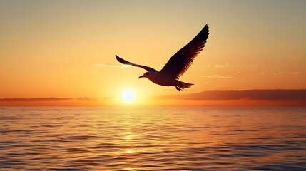 Bird flying into the sunset: an inspirational image of hope and soaring