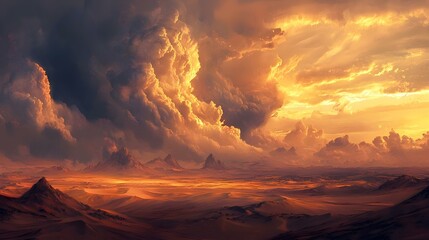 Fantasy desert landscape with sandy storm
