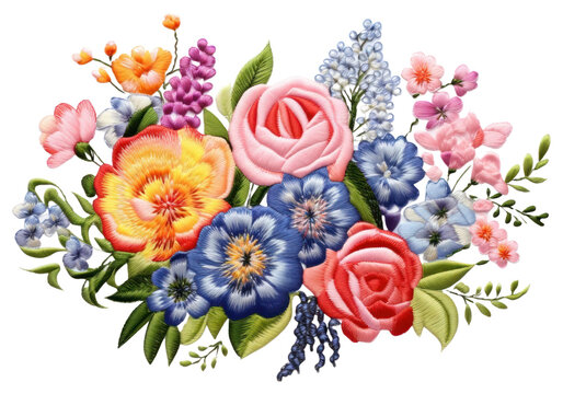 PNG Colorful embroidered floral bouquet