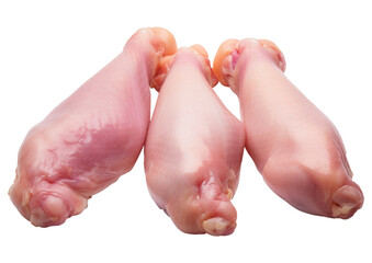 Naklejka premium Three pieces fresh raw chicken legs meat isolated on white background, transparent background, clipping path, remove background, pen tool path, png background