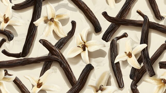 Seamless pattern with vanilla sticks