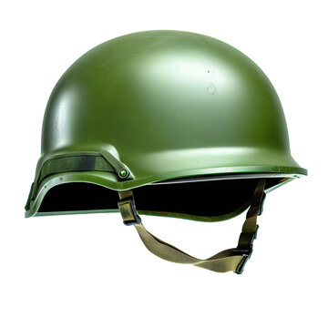 Capacete do ex&eacute;rcito verde com al&ccedil;a de presilha em fundo transparente sem fundo