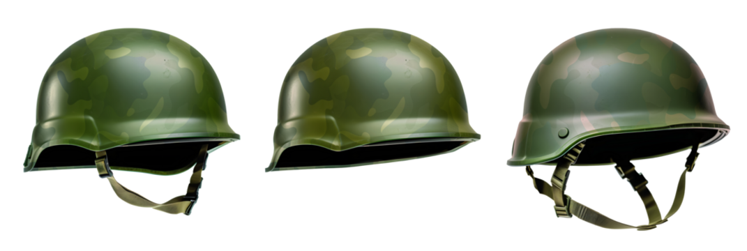 Conjunto de capacetes militares do exército com textura de camuflagem em fundo transparente sem fundo