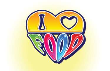 I love food colorful heart shape Typography Template