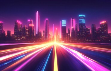 Fototapeta premium Neon Cityscape with Fast Moving Lights at Night