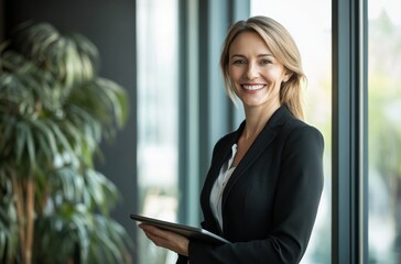 Fototapeta premium Confident Businesswoman Holding Tablet Near Window