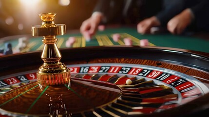 Obraz premium roulette wheel in casino with people playing