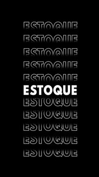 V&iacute;deo com a palavra "estoque" em branco com efeito de glitch, multiplicada verticalmente.