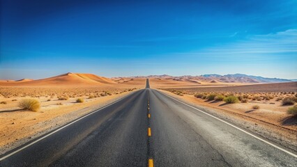 Minimal desert road under clear sky, desert, road, minimal, clear sky, barren, wilderness, remote, serene, empty, tranquil
