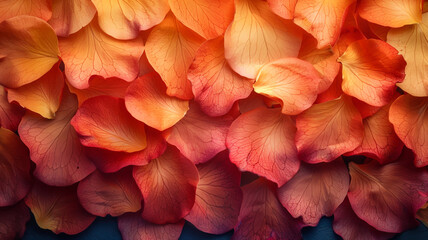 Vibrant orange and red rose petals background  texture  romantic designs, floral-themed projects