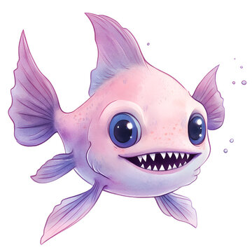 recommend clip art: A kawaii batfish clipart, with tiny fangs, watercolor style,