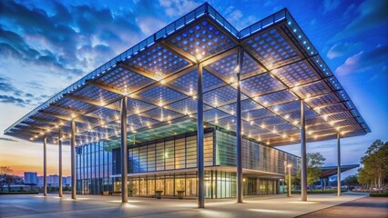 Obraz premium Novartis Pavilion featuring Zero-Energy Media Facade with photovoltaic cells and LEDs , Basel, Switzerland