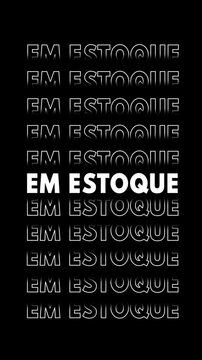 V&iacute;deo com a frase "em estoque" em branco com efeito de glitch, multiplicada verticalmente.