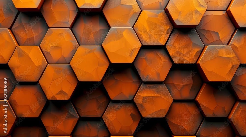 Poster a pattern of hexagonal shapes in orange and brown