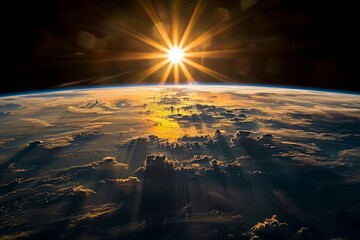 This high-resolution photo showcases a breathtaking sunrise over Earth from the International Space Station. The vivid image against a black background highlights the planets beauty from space