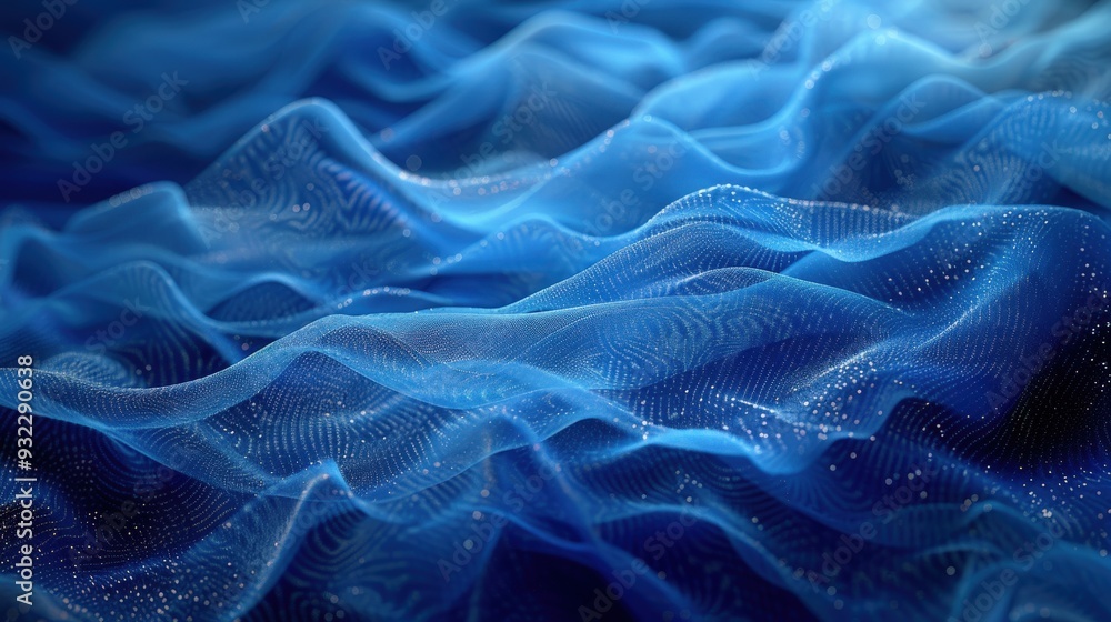 Poster design a vibrant blue abstract background featuring textured fiber details. the result should be dyn