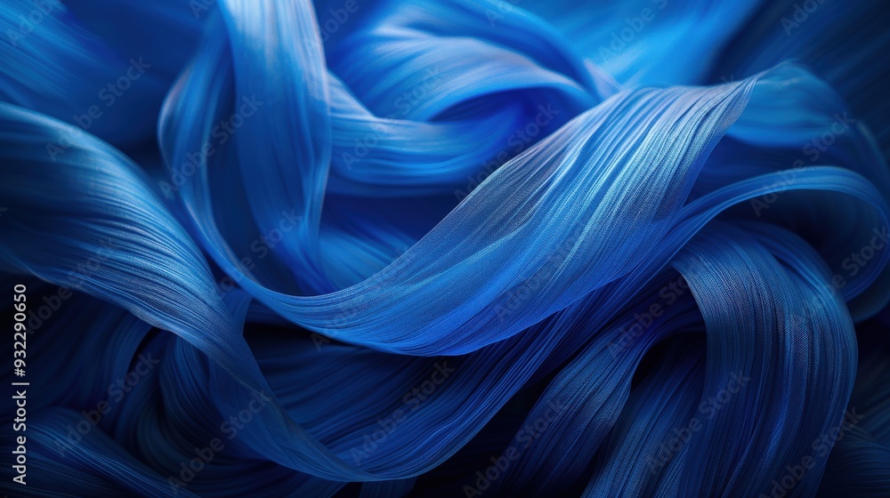 Poster design a vibrant blue abstract background featuring textured fiber details. the result should be dyn