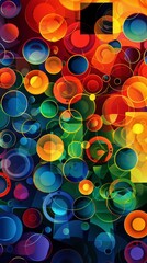 a colorful abstract background with circles and squares